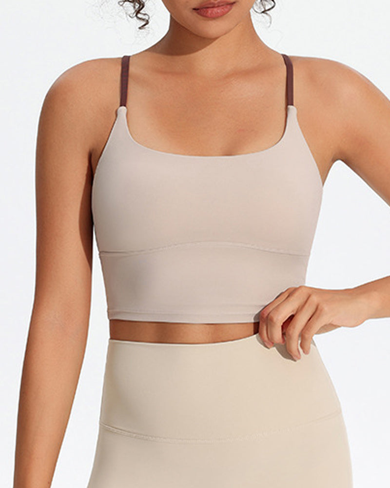 Women's Seamless Fixed Chest Pad Contrast Color Strap Cross Sports Yoga Vest Main image