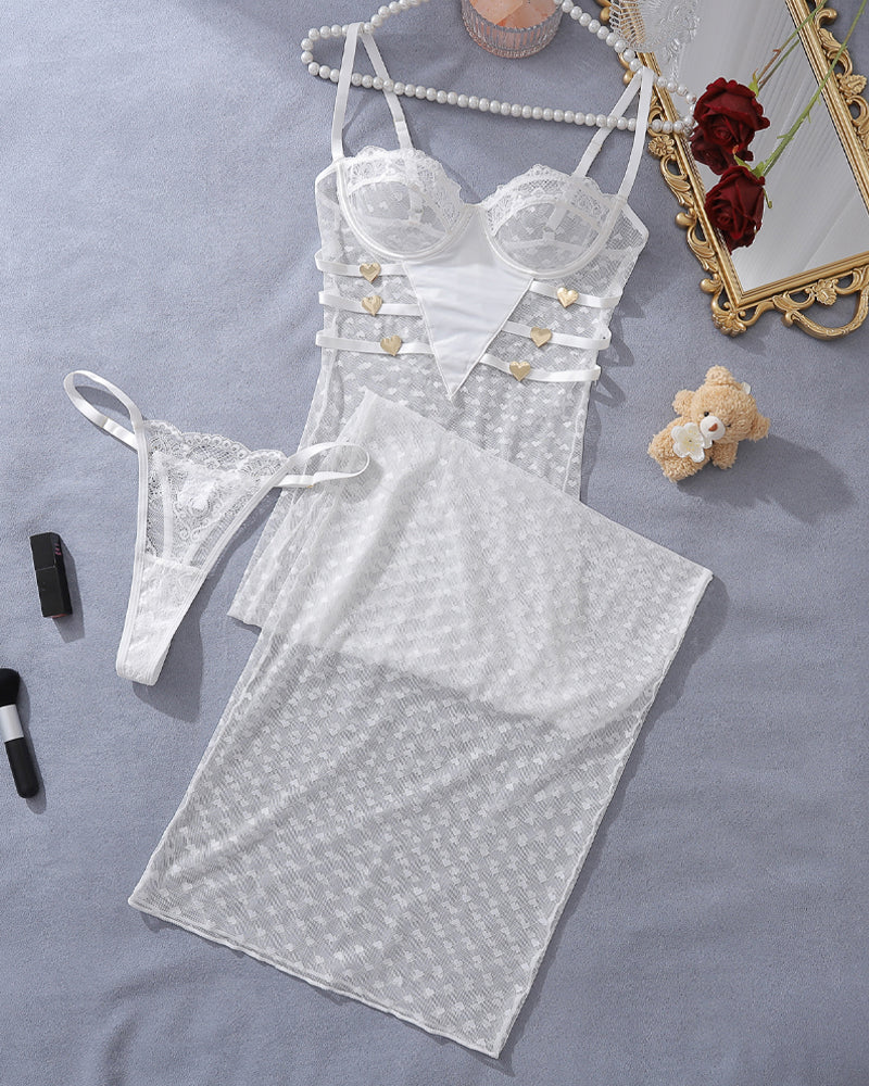 Sexy Lace Long See-Through Suspender Dress Set Secondary image