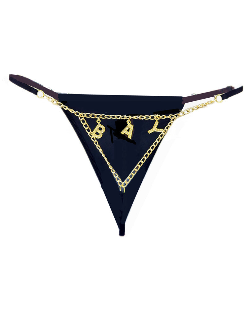 Sexy Gold Rhinestone Letter Chain Thongs Secondary image