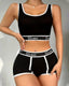 Yoga Letter Tape Contrast Bra and Boxer Briefs Casual Sports Set