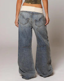 Vintage Knitted Belt Design Loose Washed Jeans