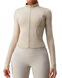 Breathable Quick-Drying Front Zip Yoga Track Jacket with Pockets and Thumbholes
