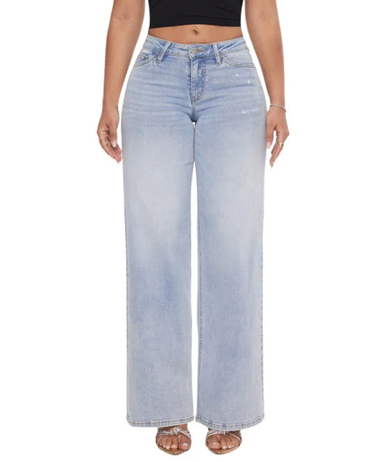 Mid-Rise Loose Stretch Wide-Leg Jeans