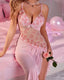 Sexy Deep V Heart Embroidered See-Through Mesh Lace Long Suspender Nightdress