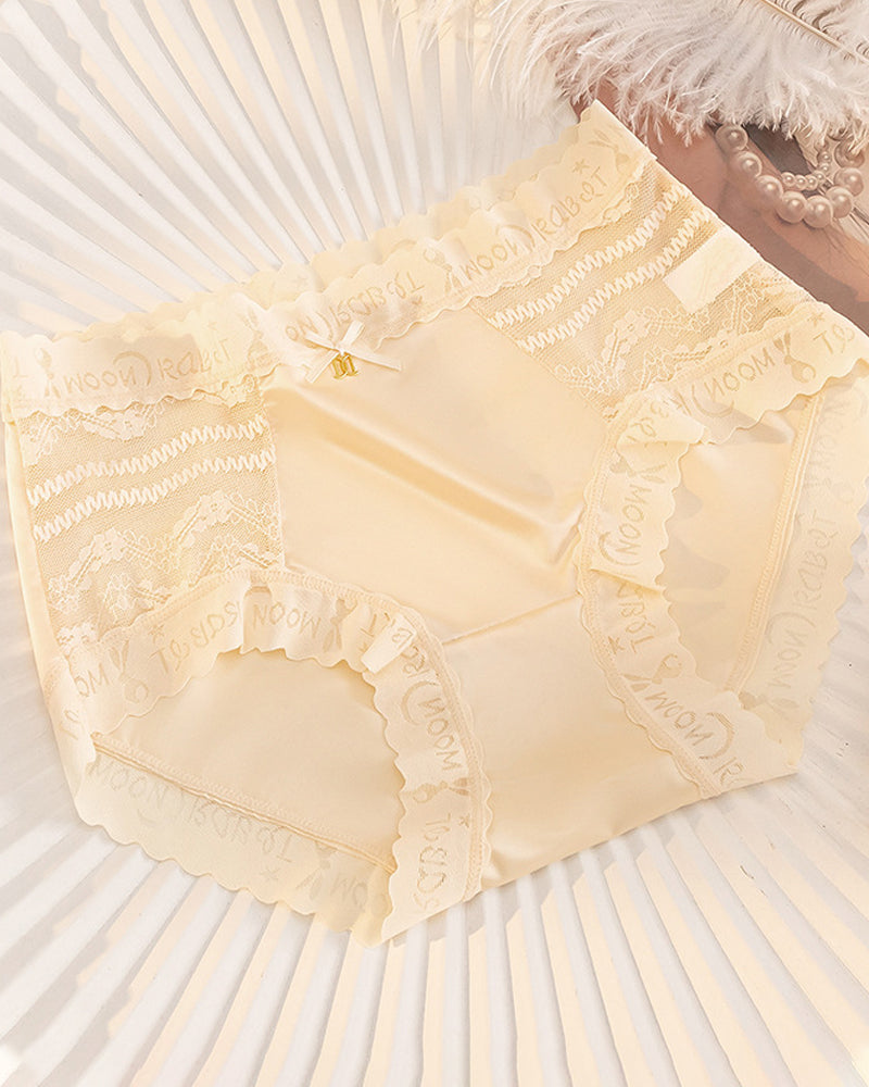 Mid-Rise Antibacterial Crotch Breathable Seamless Lace Satin Briefs Secondary image