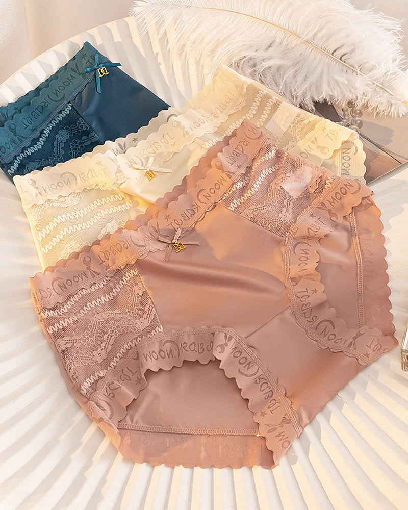 Mid-Rise Antibacterial Crotch Breathable Seamless Lace Satin Briefs Main image