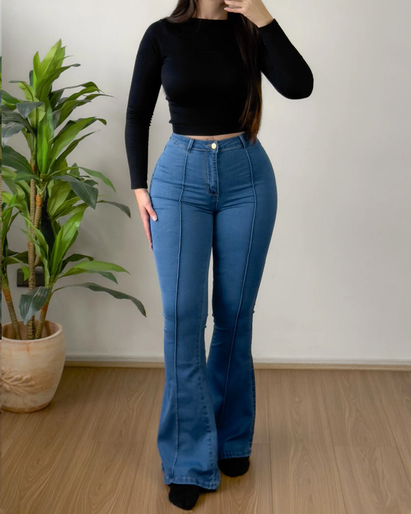 Fashion Solid Color Stretch Flared Jeans Secondary image
