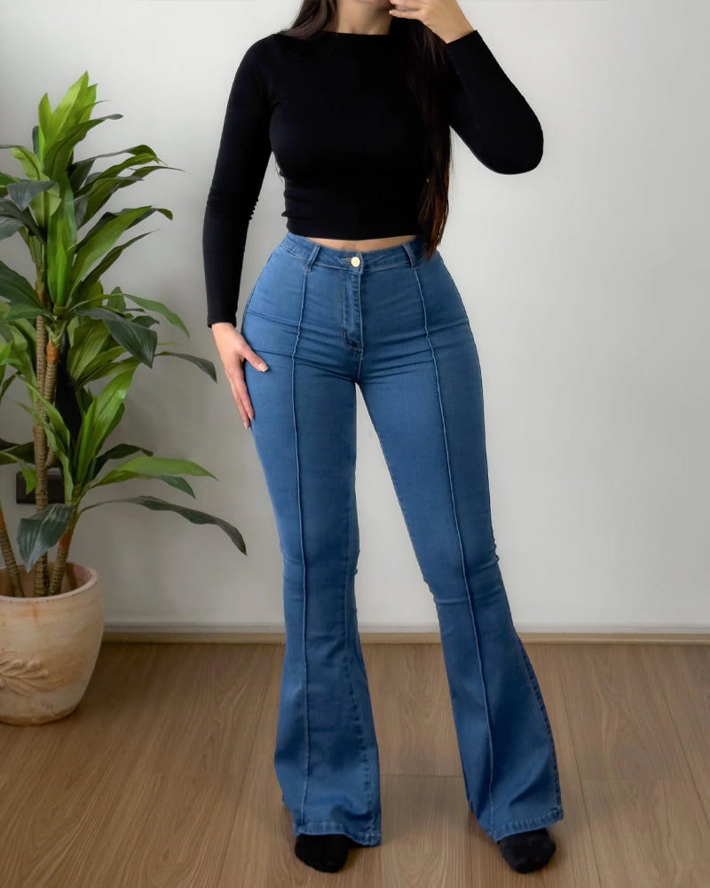 Fashion Solid Color Stretch Flared Jeans Main image