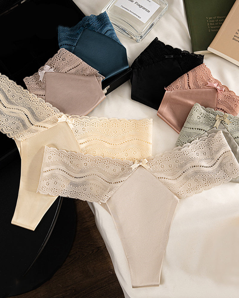 Low-Waist Seamless Sexy Lace Satin Stitching Briefs Main image