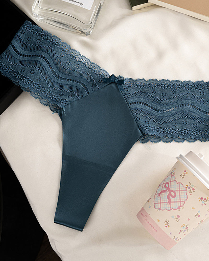 Low-Waist Seamless Sexy Lace Satin Stitching Briefs Secondary image