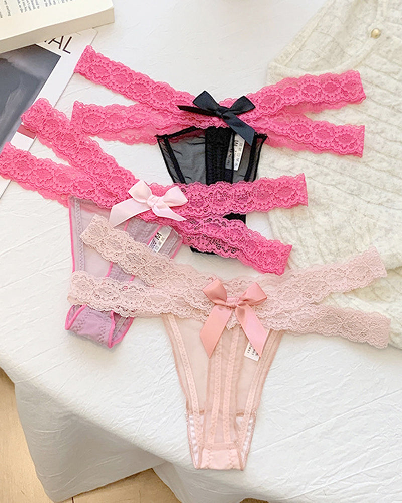 Sexy Colorblock Lace Low-Rise See-Through Mesh Thong Main image