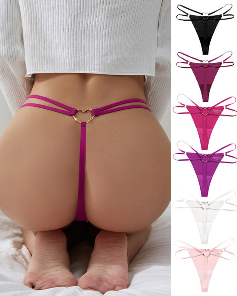 Seamless Double-Strap Heart Metal Ring Design Sexy Thong Main image