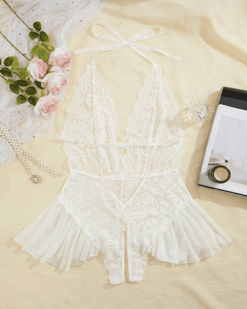 Sexy Hollow Lace See-through Suspenders Open Crotch One-piece Pajamas Secondary image