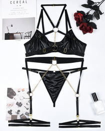 Sexy Chain Halterneck Leather Pajamas Set