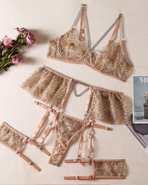 Sexy Jacquard See-through Mesh with Chain Decoration Fun Lingerie Set