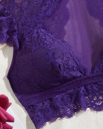 High Neck Lace Sheer Mesh Backless Bra Underwear Set