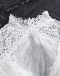 High Neck Lace Sheer Mesh Backless Bra Underwear Set