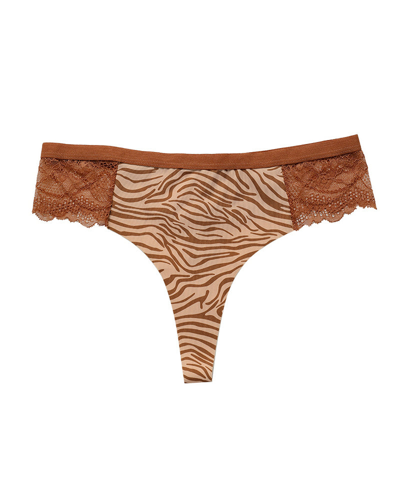 Sexy Lace Colorblock Seamless Thong Secondary image