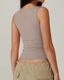 Square Neck Sleeveless Double-layer Tight Seamless Stretch Vest