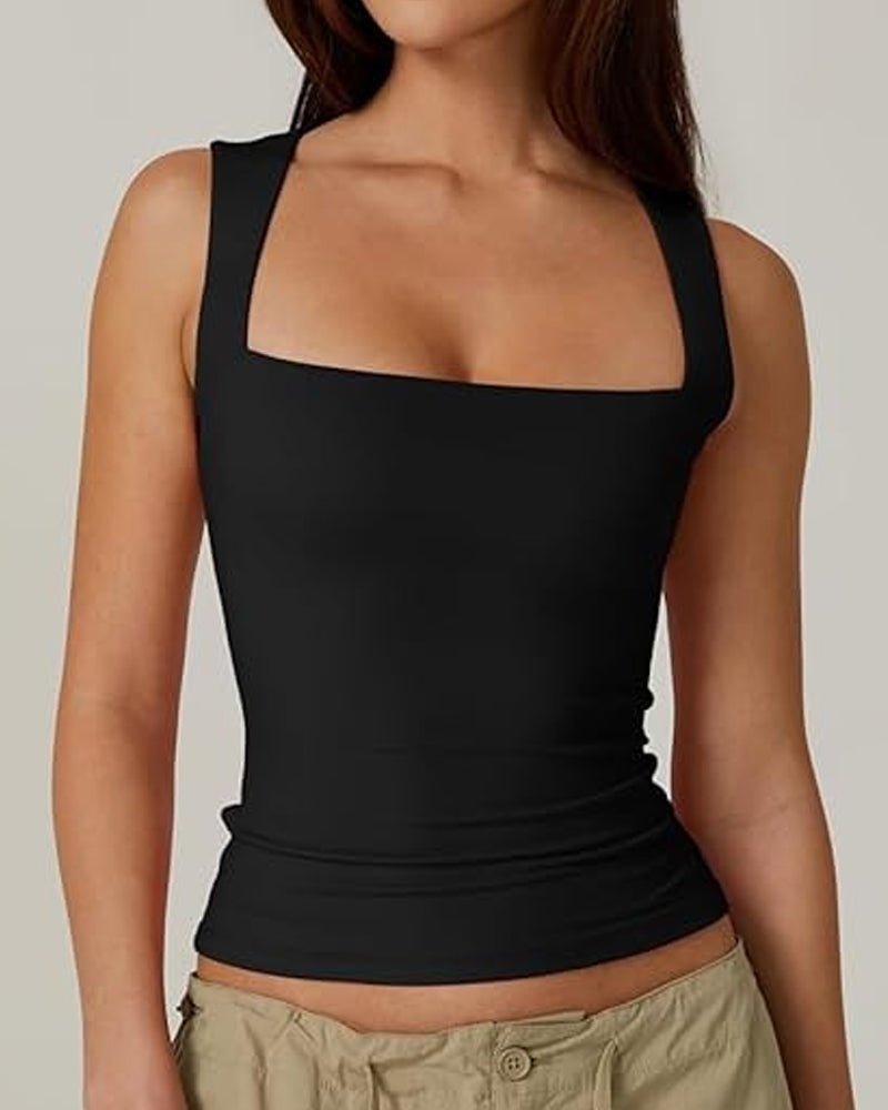 Square Neck Sleeveless Double-layer Tight Seamless Stretch Vest Secondary image