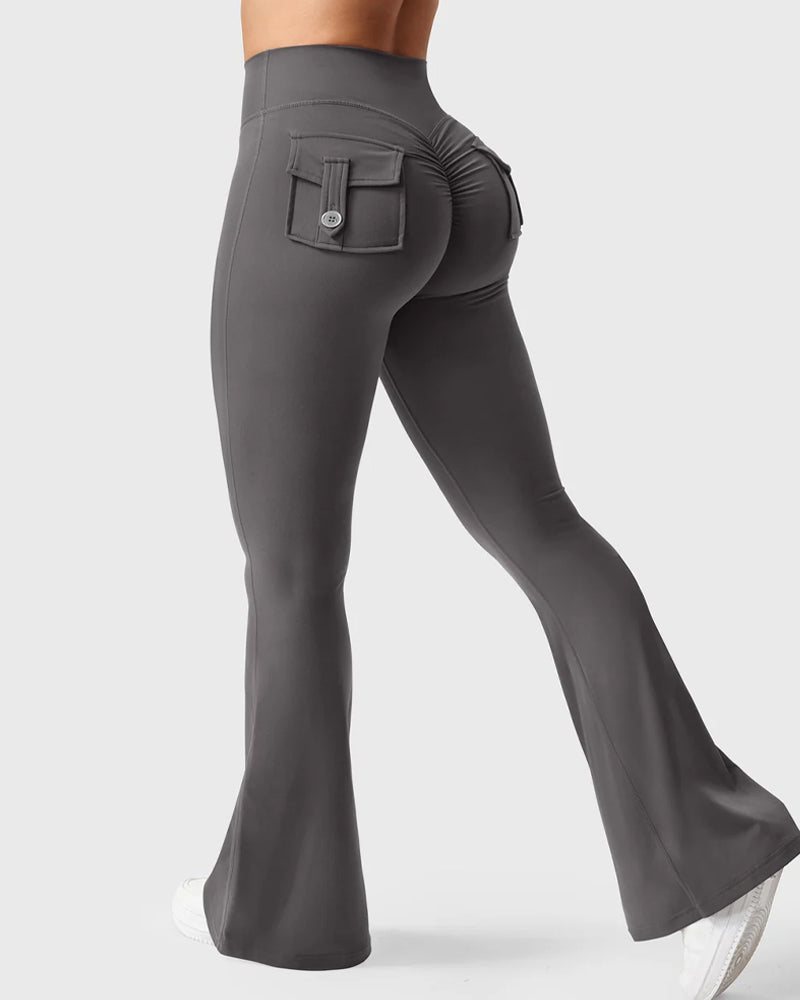 Women's Tummy Control Butt Lifting Pocket Flare Tight Yoga Pants Main image