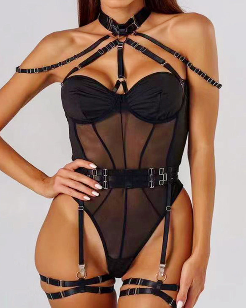 Sexy Lace-up Contrast Color Body-shaping One-piece Pajamas Secondary image