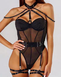 Sexy Lace-up Contrast Color Body-shaping One-piece Pajamas