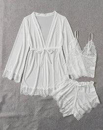 Sexy Lace Tulle Pajamas Three-piece Set