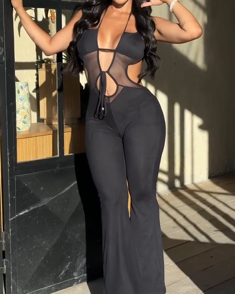 Sexy Sleeveless Halterneck Backless Slightly Flared Wide-leg Jumpsuit Main image