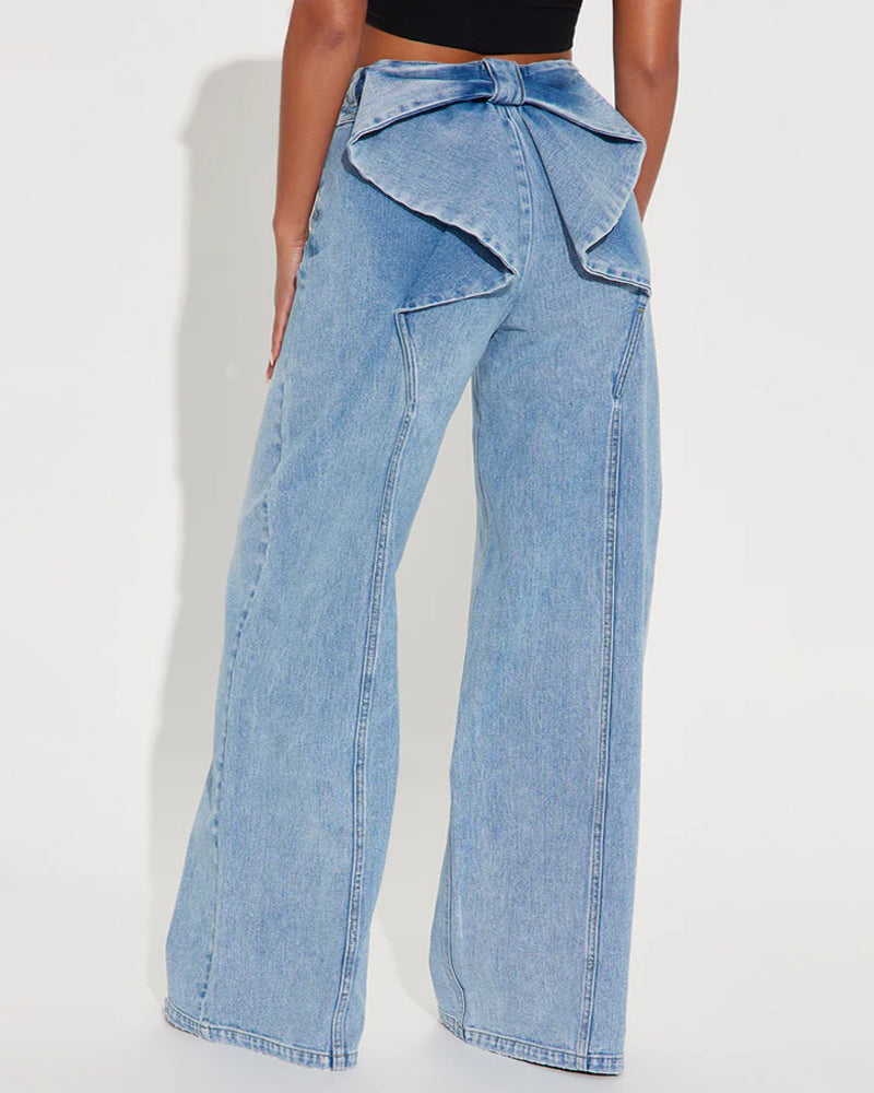 Washed Wide-leg Jeans With A Bow Design At The Back Waist Main image