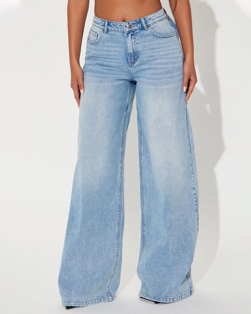 Washed Wide-leg Jeans With A Bow Design At The Back Waist Secondary image