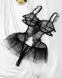Sexy Lace Mesh Open Crotch Hollow Back One-piece Pajamas