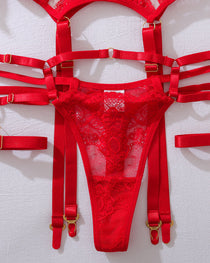 Metal Buckle Decorated Lace See-through Sexy Lingerie Set