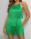 Sexy Tassel Halter Neck Solid Color Backless Jumpsuit