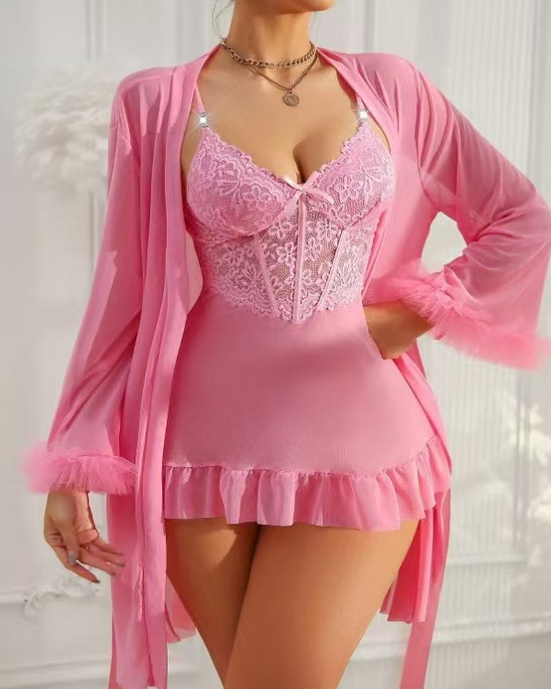 Sexy Lace Mesh See-through Nightgown Set Main image