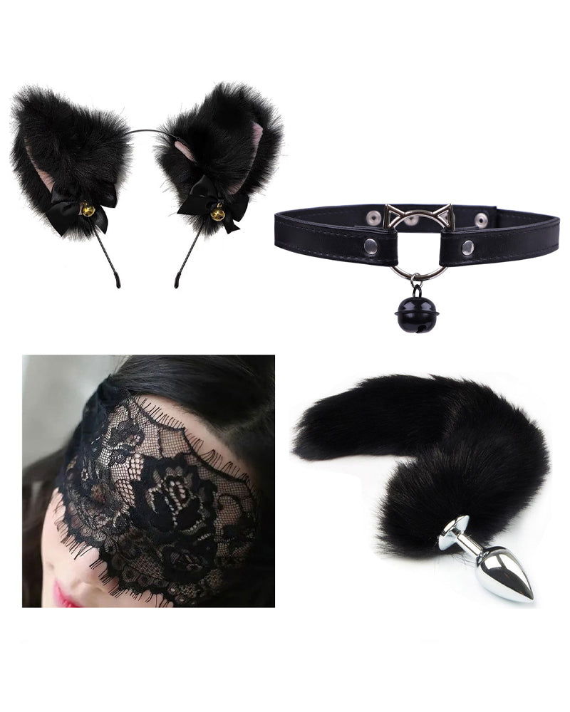 Sexy Bell Collar Tail Jewelry Maid Costume Headdress Neck Accessory Props Set Main image