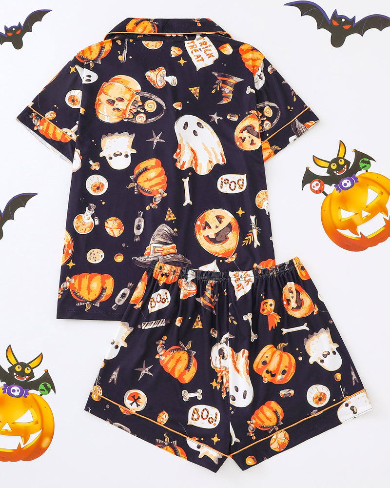 Halloween Print Lapel Short-Sleeved Shorts Homewear Set Secondary image