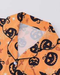 Casual Halloween Lapel Short-Sleeved Shorts Homewear Set