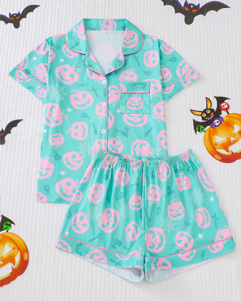 Casual Halloween Lapel Short-Sleeved Shorts Homewear Set Secondary image