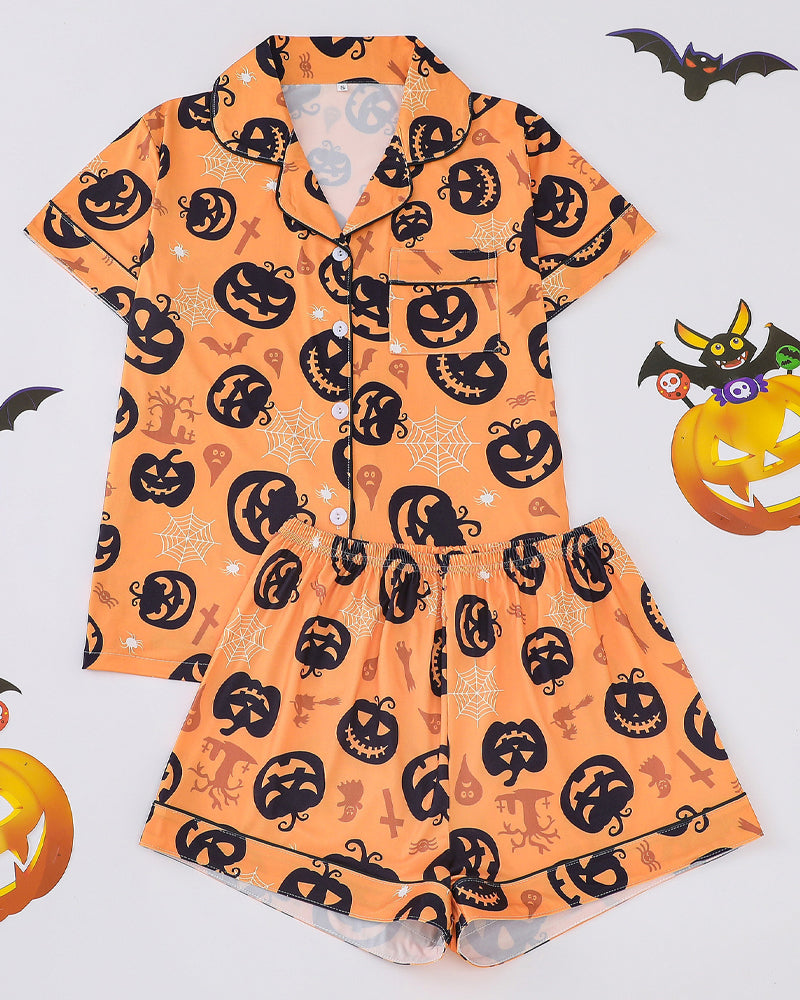 Casual Halloween Lapel Short-Sleeved Shorts Homewear Set Main image