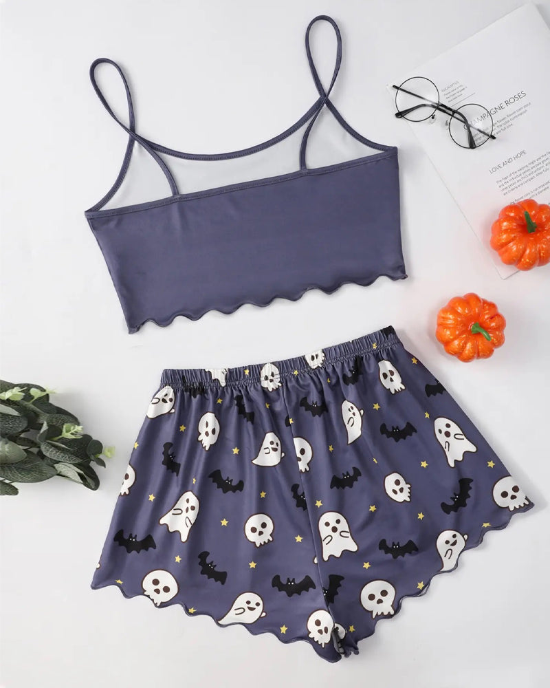 Halloween Fun Print Sleeveless Tank Top and Shorts Loungewear Set Secondary image