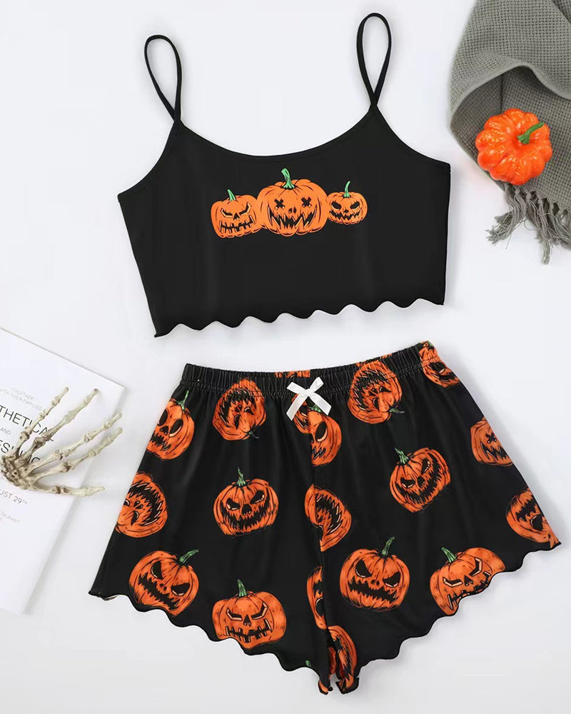Halloween Fun Print Sleeveless Tank Top and Shorts Loungewear Set Main image
