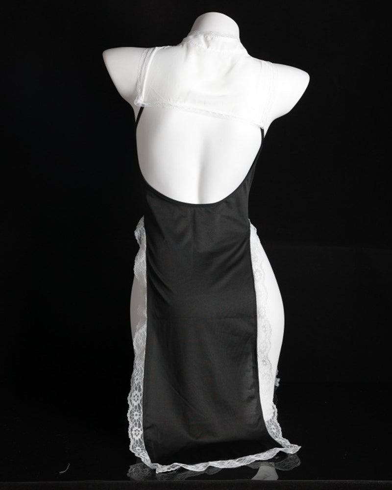 Halloween Sexy Nun Costume Role Play Hollow Slit Long Dress with Stockings Set Secondary image