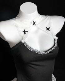 Halloween Sexy Nun Costume Role Play Hollow Slit Long Dress with Stockings Set