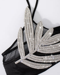 Silver Rhinestone Sexy Mesh Backless Camisole Bra