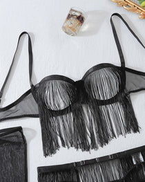 Sexy Lace See-through Tassel Hollow Underwear Set
