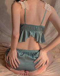 Sexy Lace Suspenders and Shorts Pajama Set