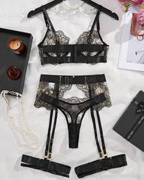See-through Embroidered Lace Body-shaping Sexy Underwear Set