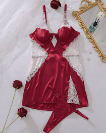 Sexy Slim-fitting Erotic Hollow Lace Splicing Nightdress