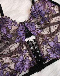 Sexy Flower Embroidered Mesh Hollowed-out Suit